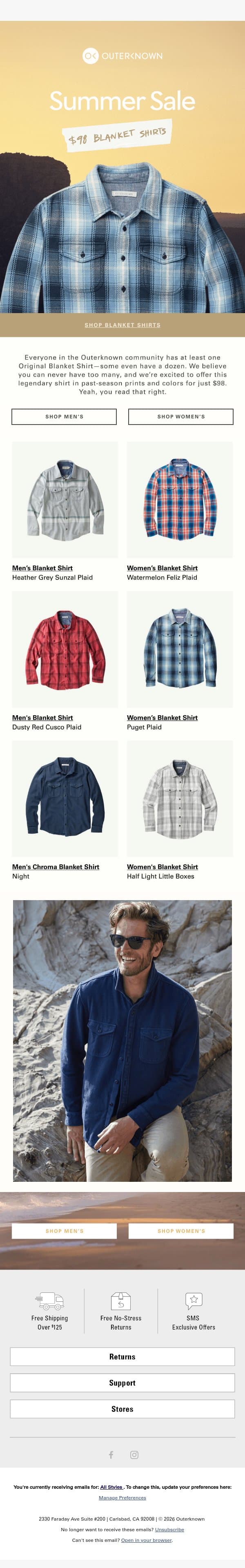 $98 Blanket Shirts?! 🧶 email from Outerknown screenshot