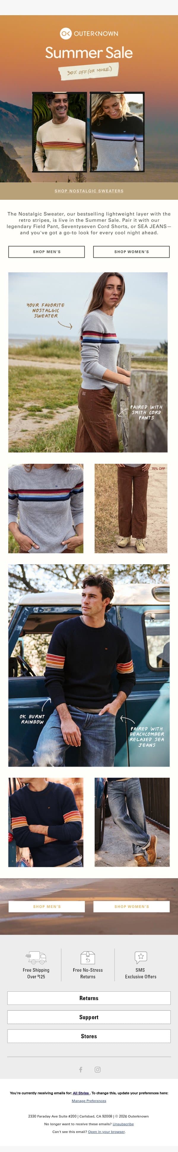 The Nostalgic Sweater: On Summer Sale email from Outerknown screenshot