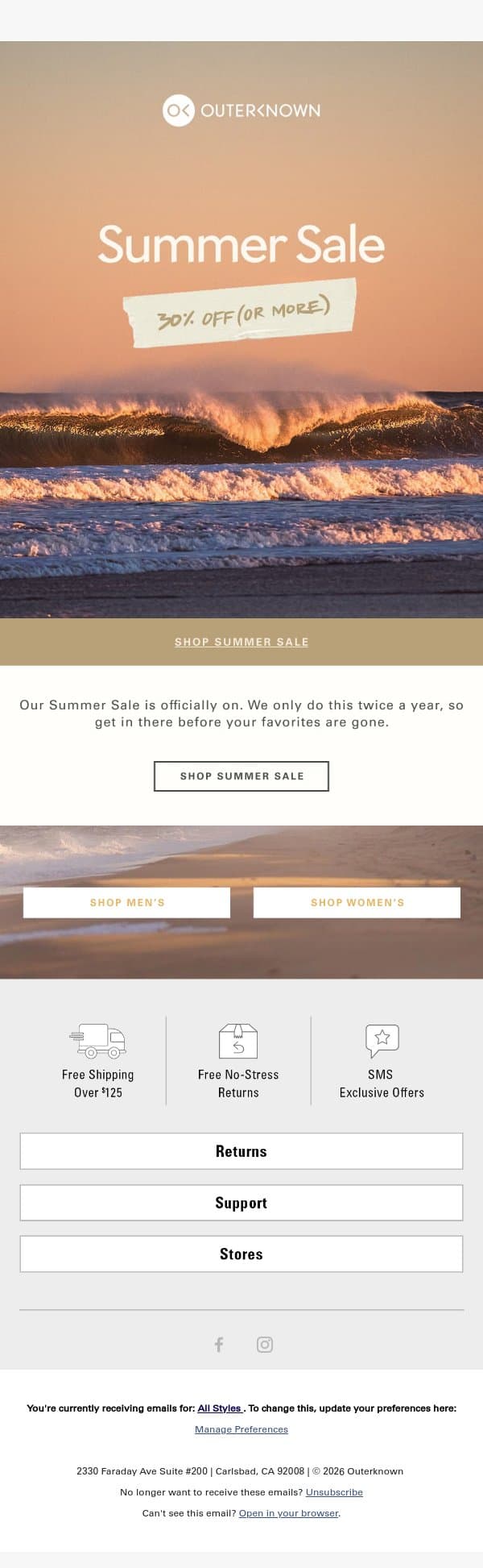 The Summer Sale Is ON email from Outerknown screenshot