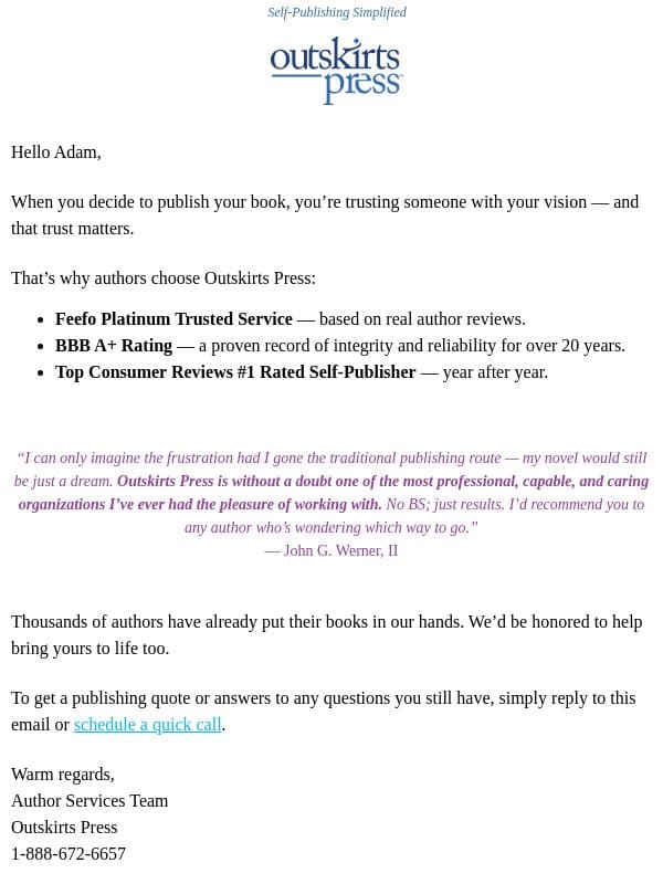 Why thousands of authors trust Outskirts Press email from Outskirts Press