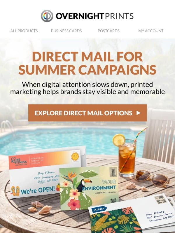 Stay visible this summer with direct mail email from Overnight Prints