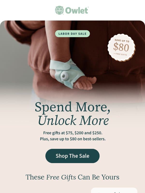 Labor Day weekend savings & gifts! email from Owlet