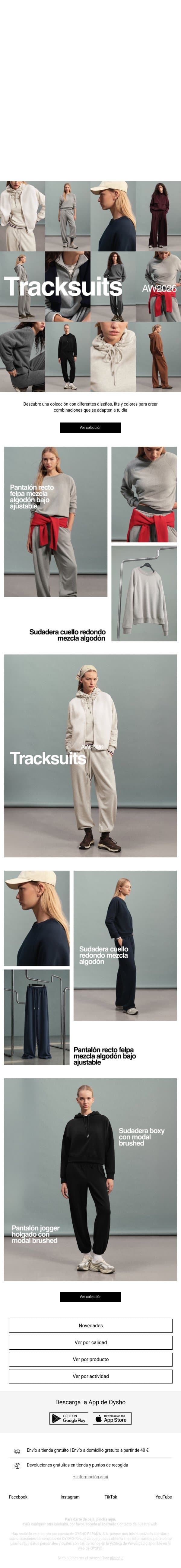 Sudaderas y pantalones email from Oysho screenshot