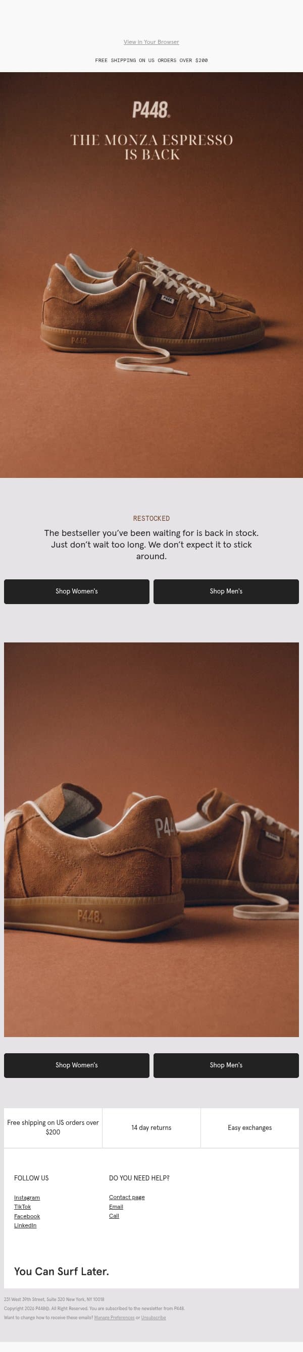 The Monza Espresso Is Back email from P448 screenshot