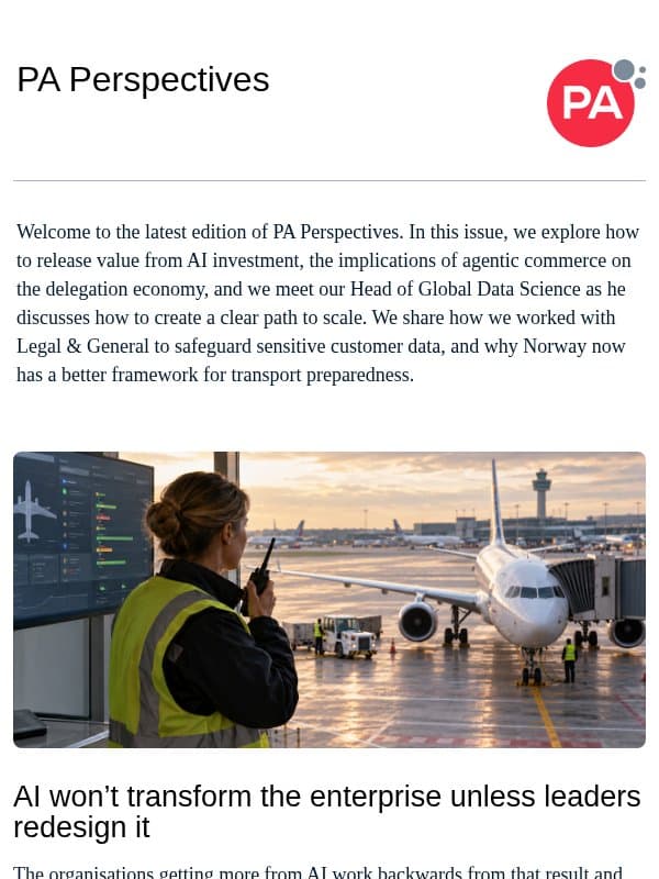 PA Perspectives: AI, resilience and what comes next email from PA Consulting