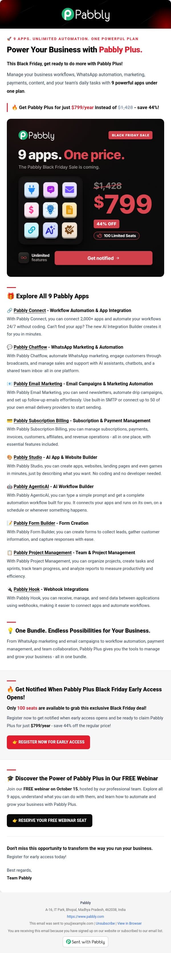 Black Friday: Discover All 9 Pabbly Plus Apps π email from Pabbly Email Marketing screenshot