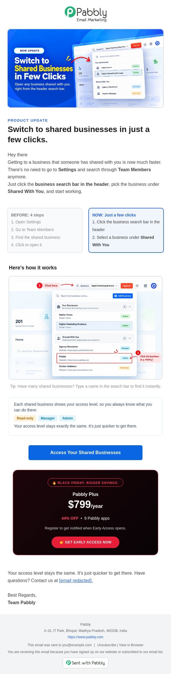 Email Marketing Just Got Easier! email from Pabbly Email Marketing screenshot