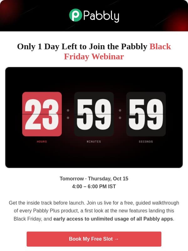 ⏳Last Chance to Join the Pabbly Black Friday Webinar! email from Pabbly Email Marketing
