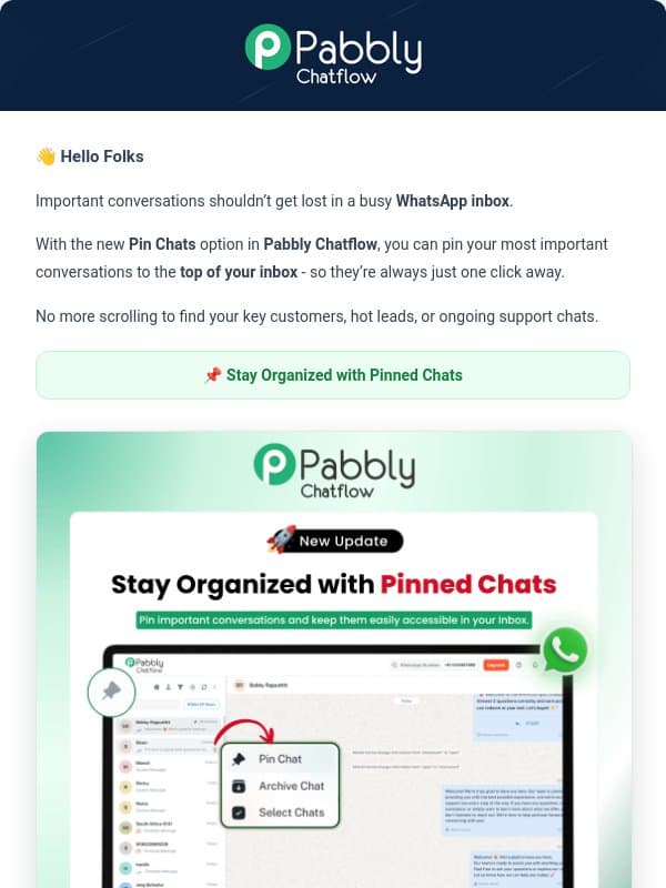 Pin Your Important Inbox Chats and Stay Organized! 📌 email from Pabbly Email Marketing