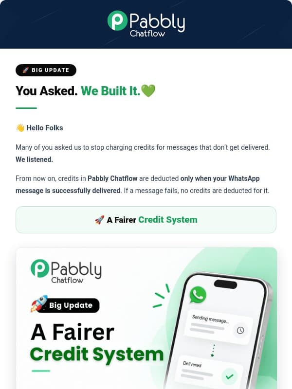 Big Update: Credits Are Now Deducted Only on Successful Delivery! 🚀 email from Pabbly Email Marketing