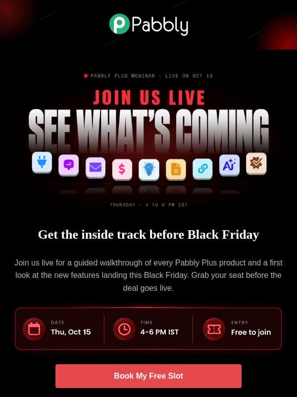 Join Our Live Webinar: The Pabbly Plus Black Friday Reveal🔴 email from Pabbly Email Marketing