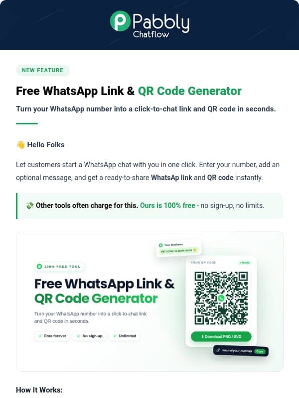 New Feature: WhatsApp Link & QR Code Generator 🚀 email from Pabbly Email Marketing