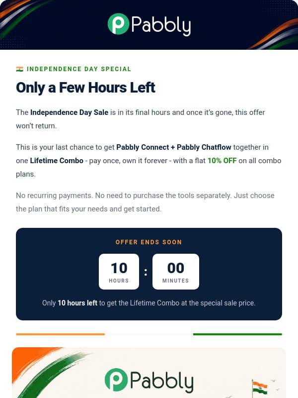 🚀Last Few Hours to Get Pabbly Lifetime Plans! email from Pabbly Email Marketing
