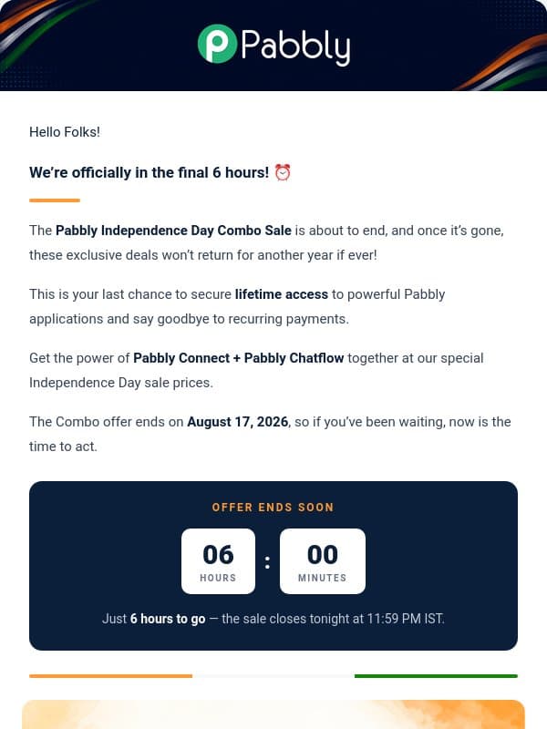 🚨 6 Hours Left: Pabbly Lifetime Deals End Tonight! email from Pabbly Email Marketing