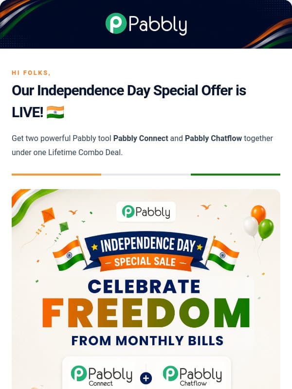 🇮🇳 Independence Day Special Offer Is LIVE - Ends Soon! email from Pabbly Email Marketing