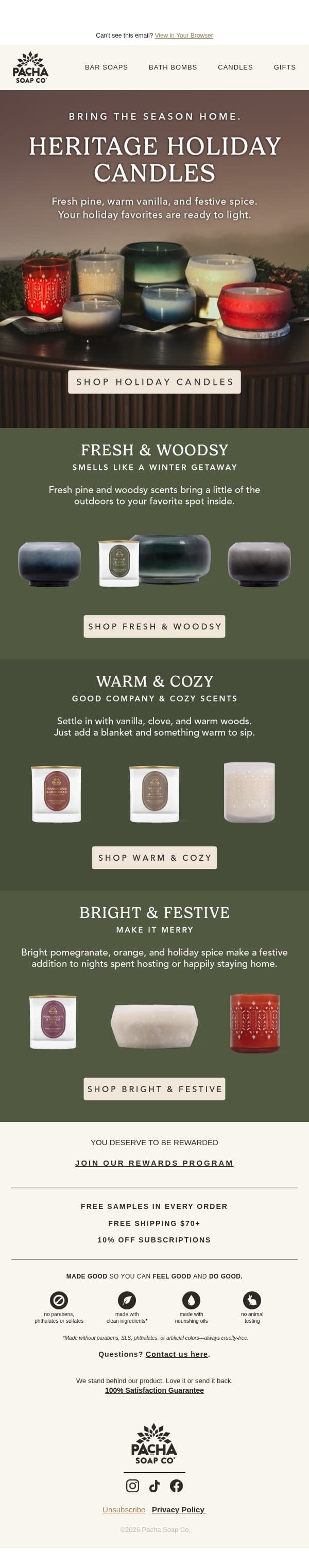 Smells like the holidays email from Pacha Soap Co. screenshot