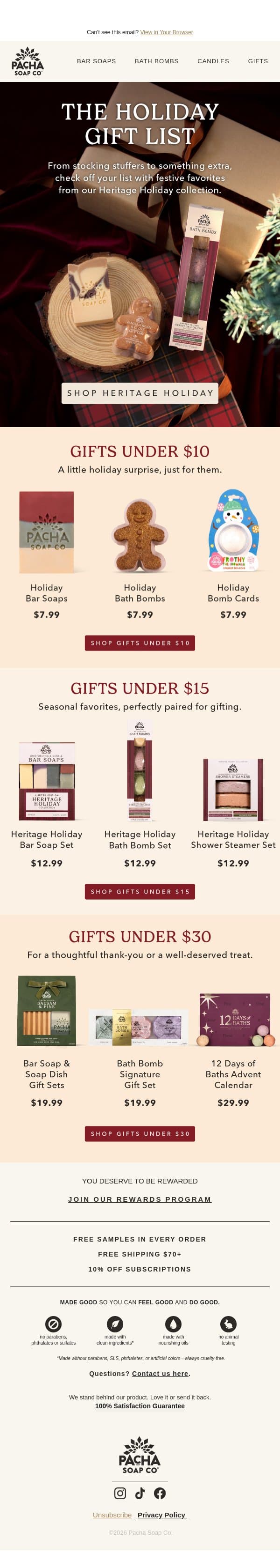 These are all under $30? ๐ email from Pacha Soap Co. screenshot
