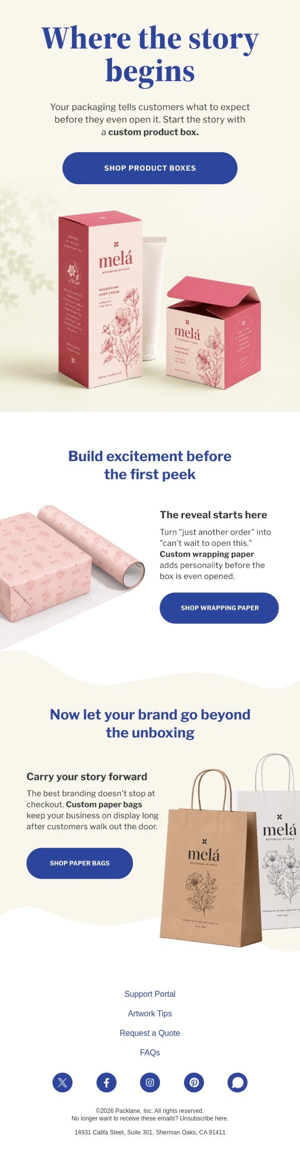 Make the first peek count email from Packlane screenshot