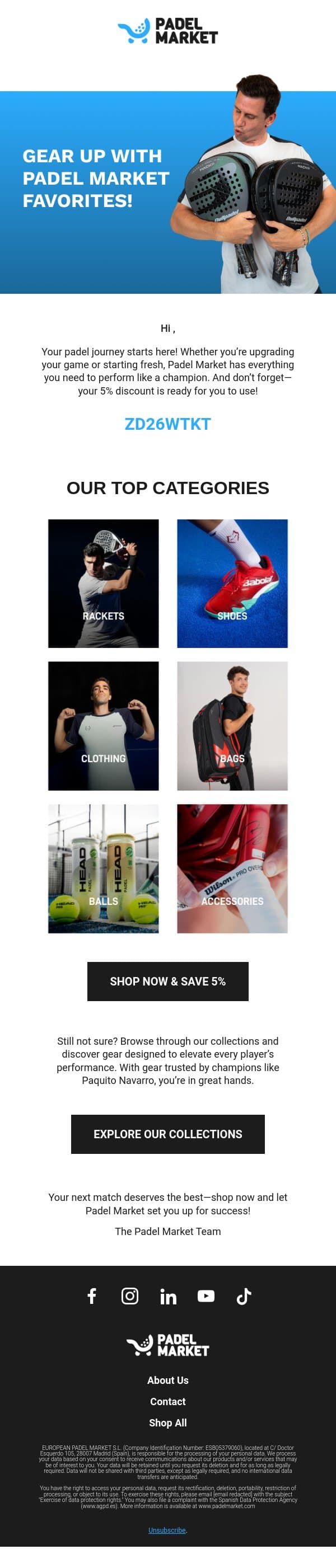 Find Your Perfect Match: Discover Top Padel Gear! email from Padel Market screenshot
