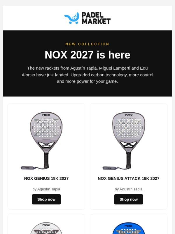 NOX 2027 is here 🔥 The new rackets from Tapia and Lamperti email from Padel Market