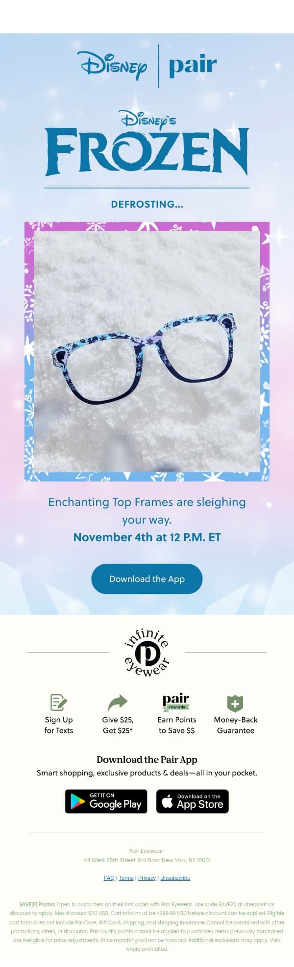 Disney’s Frozen❄️⛄✨ email from Pair Eyewear screenshot