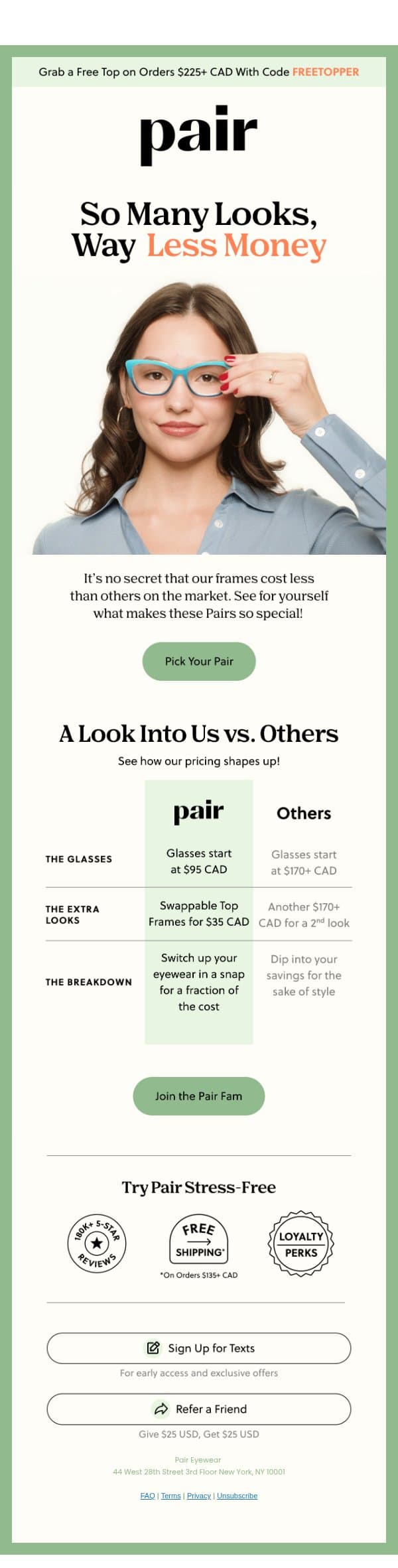 Sooo Many Looks… email from Pair Eyewear screenshot