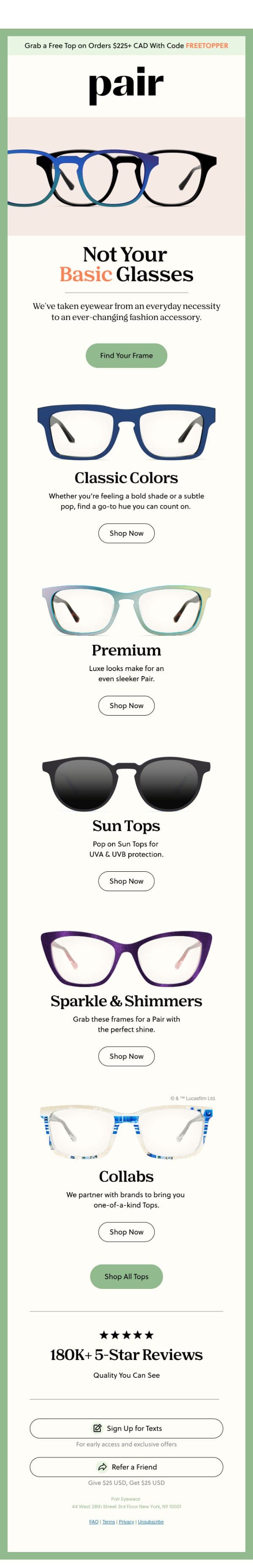 Not Your Basic Glassesđź‘“ email from Pair Eyewear screenshot