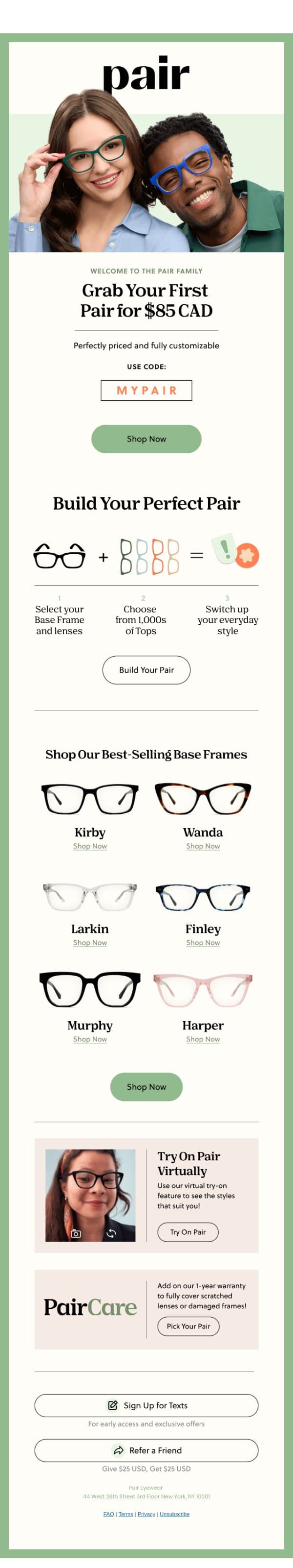 Welcome to the Pair Family π email from Pair Eyewear screenshot