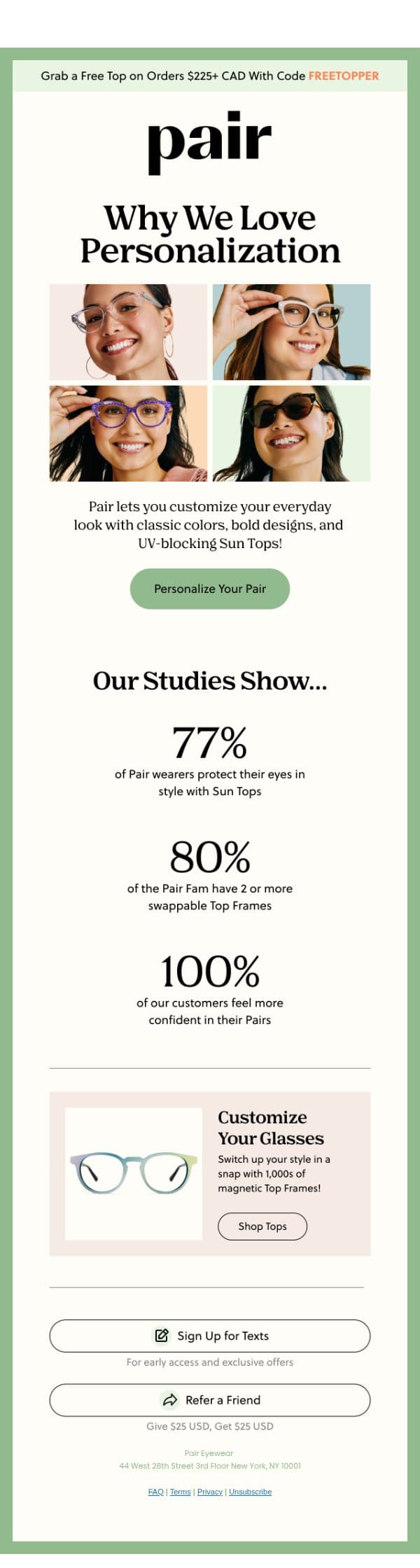 Why Personalization Works email from Pair Eyewear screenshot