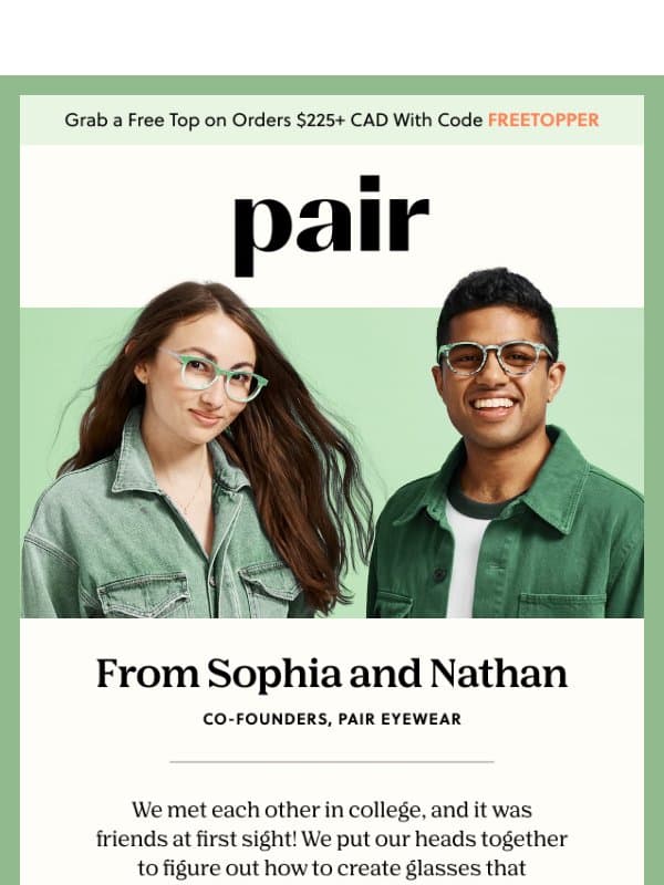 The Pair Eyewear Story email from Pair Eyewear