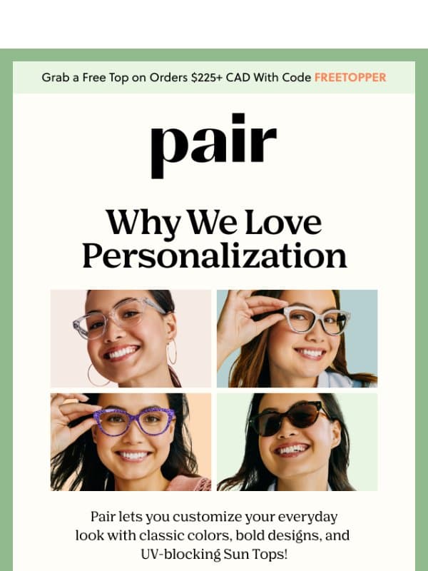 Why Personalization Works email from Pair Eyewear