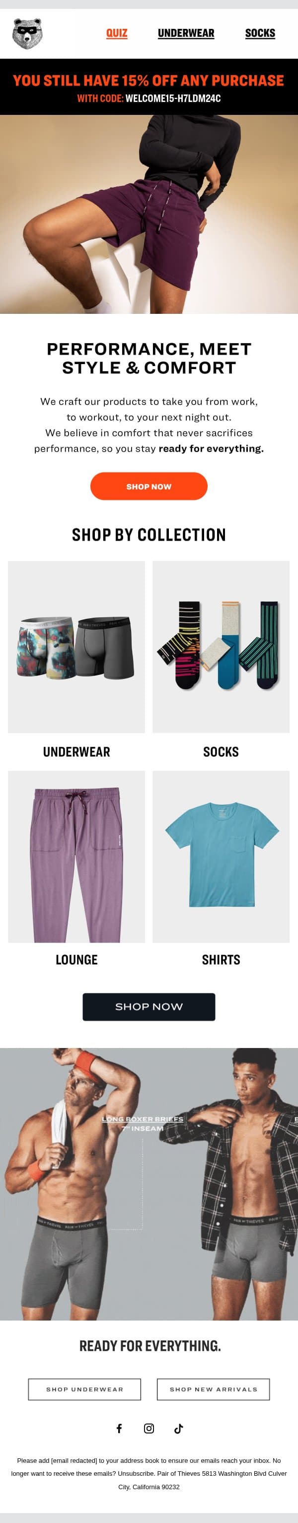 Comfort that never sacrifices performance! email from Pair of Thieves screenshot