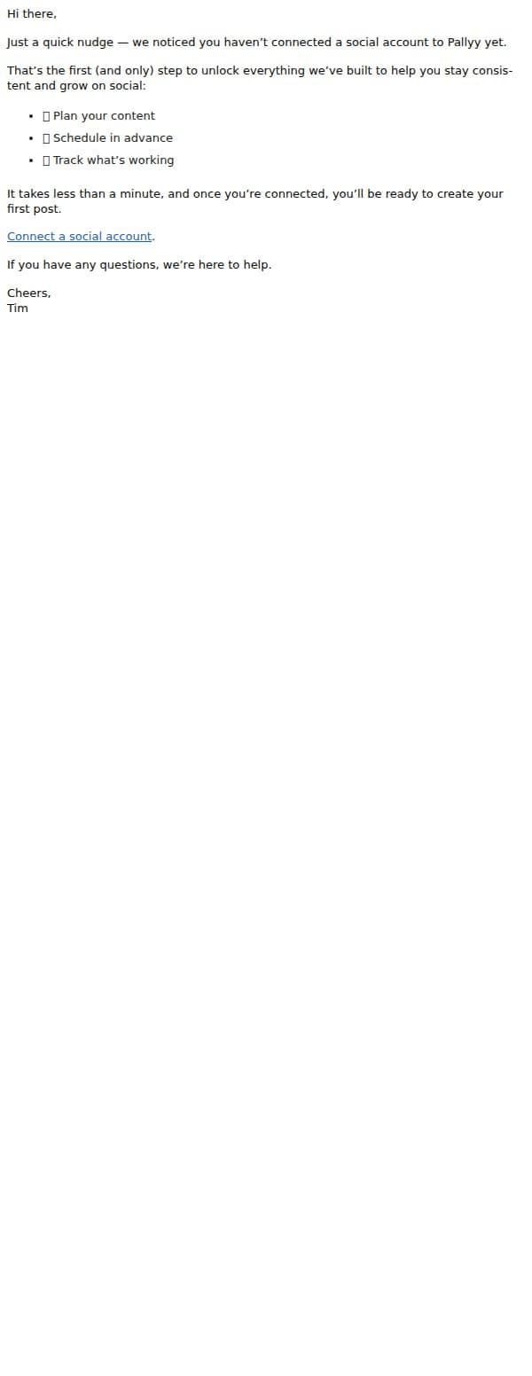 You’re one step away from making Pallyy work for you email from Pallyy screenshot