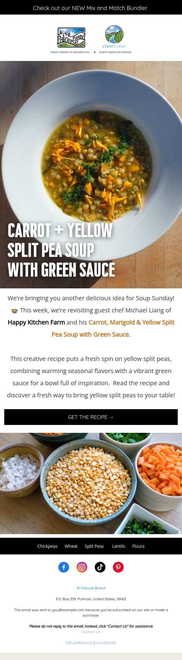 Soup Sunday 🍲 Featuring Happy Kitchen Farm! email from Palouse Brand screenshot