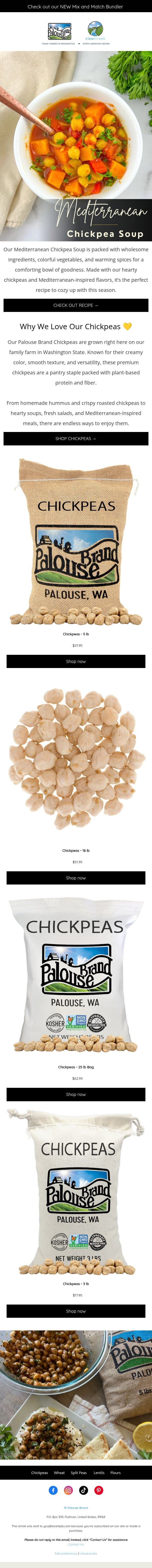 🥣 Soup for the Soul: Mediterranean Chickpea Soup 🌿 email from Palouse Brand screenshot