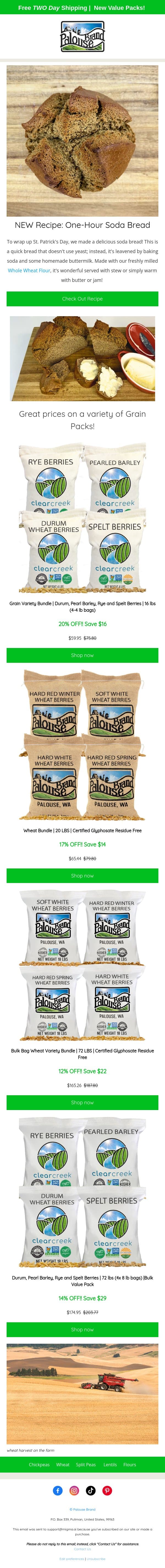 New Recipe: One-Hour Soda Bread ππ email from Palouse Brand screenshot