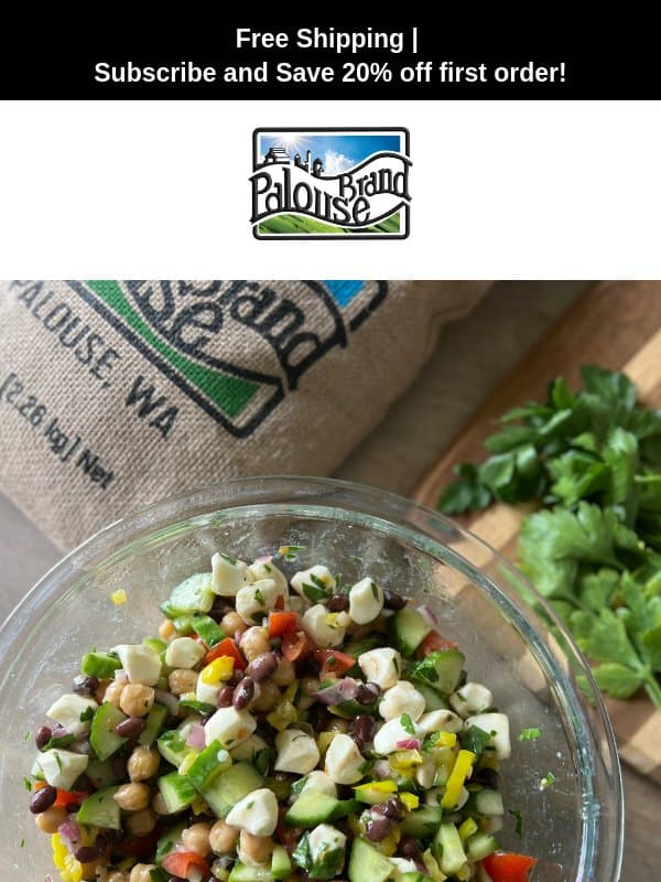 Fresh Summer Flavors: Tangy Chickpea + Black Bean Salad email from Palouse Brand