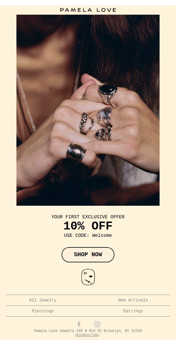Reminder: your 10% OFF email from Pamela Love screenshot