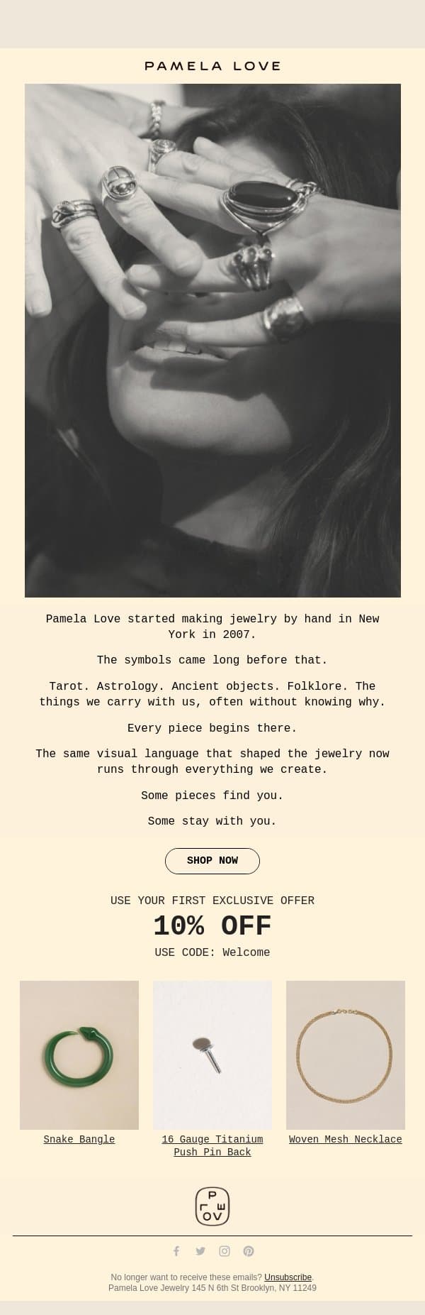 A note from Pamela email from Pamela Love screenshot