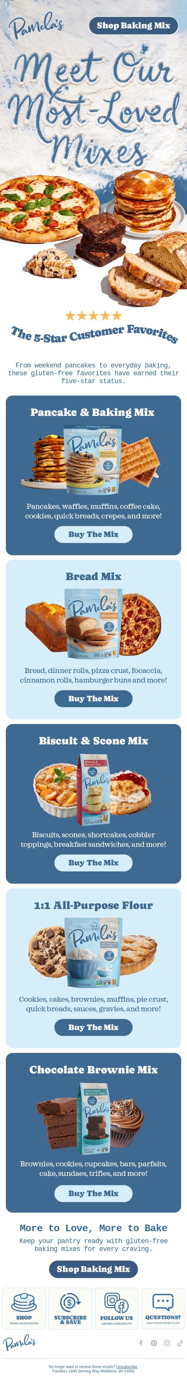 Meet our most-loved baking mixes. ✨ email from Pamela's Products screenshot
