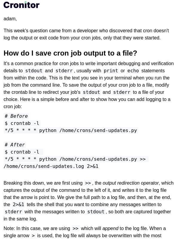 Question of the Week: How do I save cron job output to a file? email from Panelbear