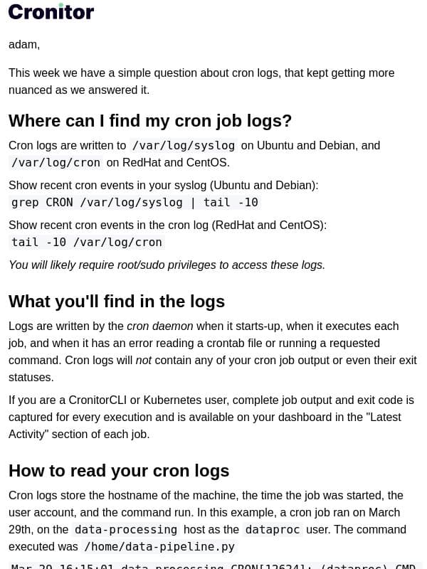 Question of the Week: Where can I find my cron job logs? email from Panelbear