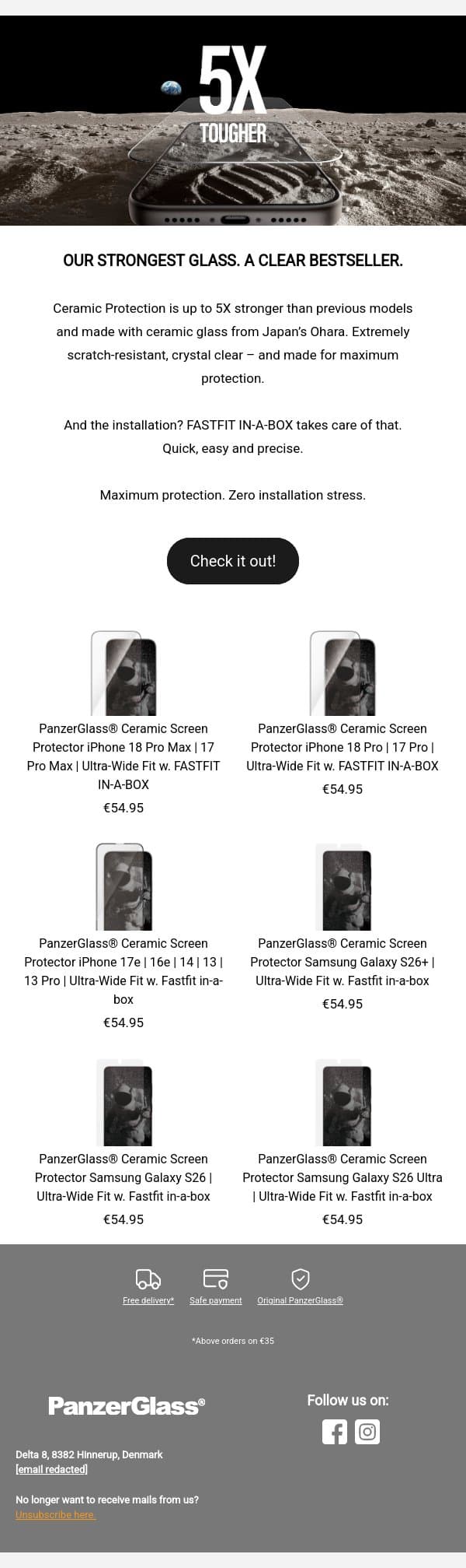 BESTSELLER: 5X stronger Ceramic Protection in seconds 📱 email from PanzerGlass screenshot