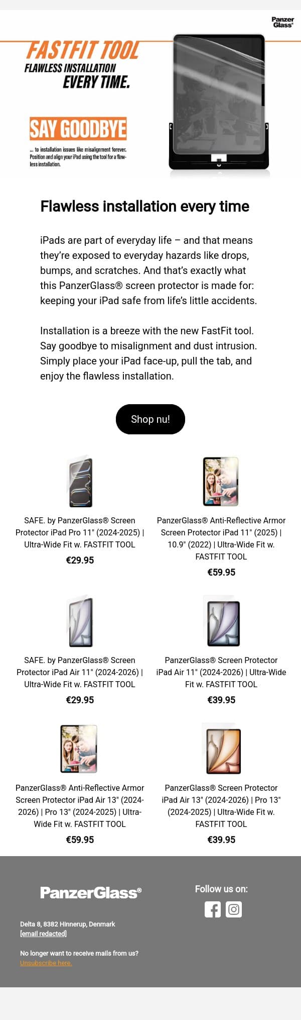 Installation is a breeze with the new FastFit tool for your iPad! 🔨 email from PanzerGlass screenshot
