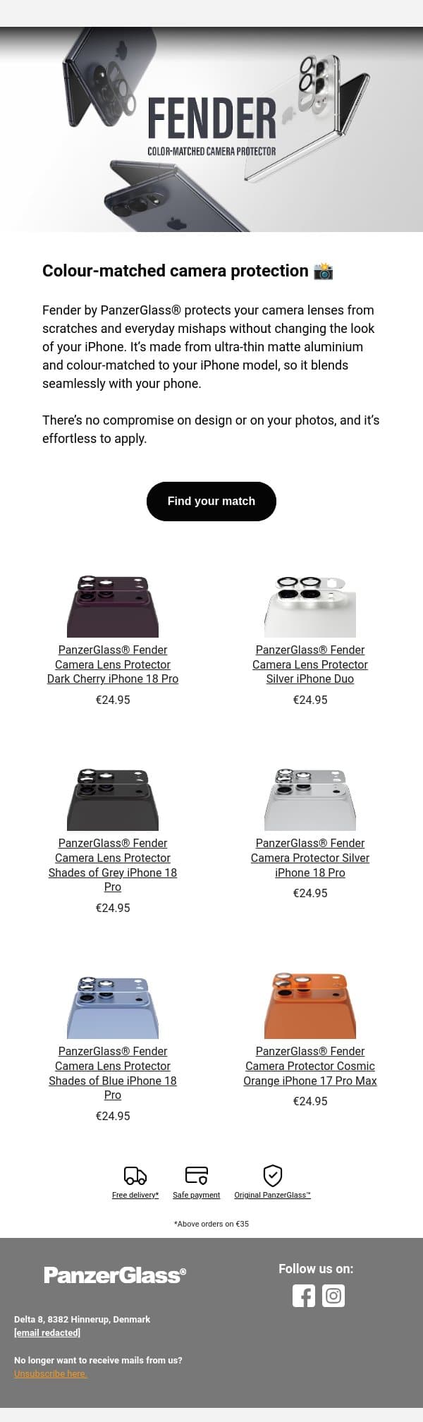 Color-matched camera protection 📸 email from PanzerGlass screenshot