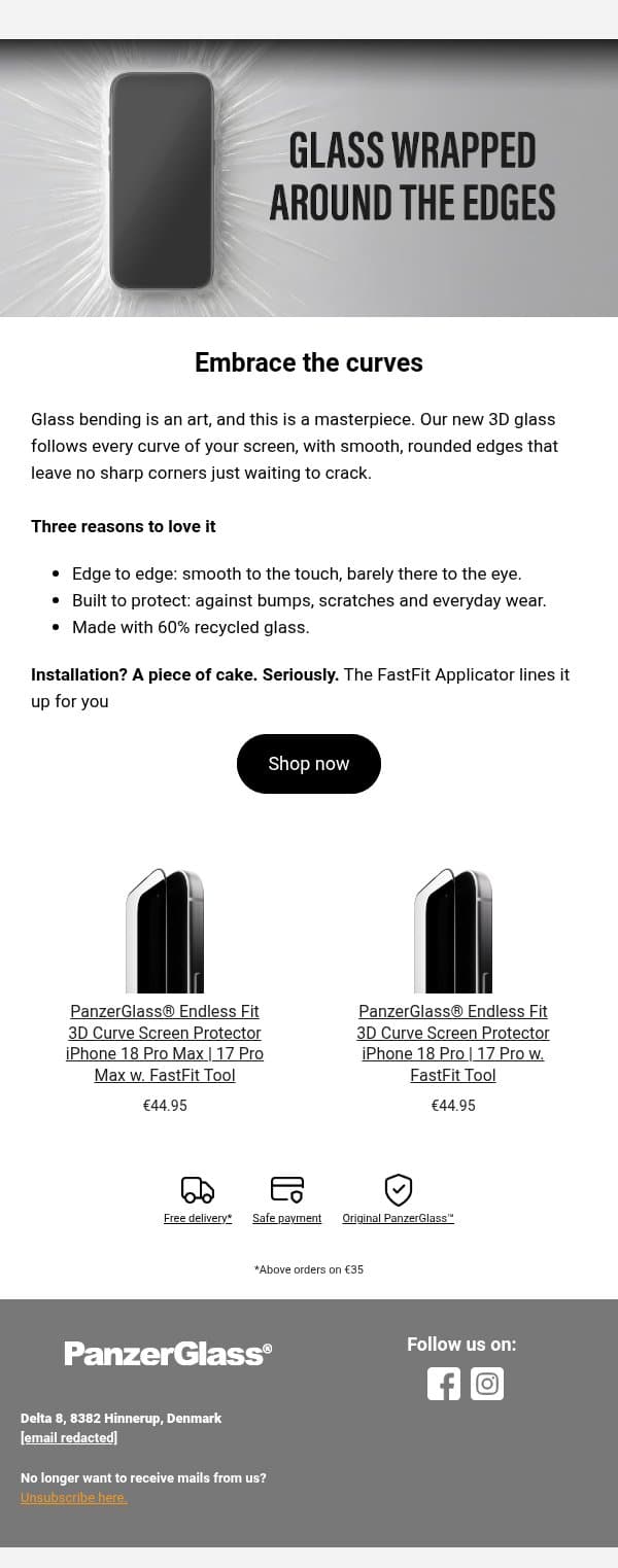 New: Endless Fit 3D Curve email from PanzerGlass screenshot