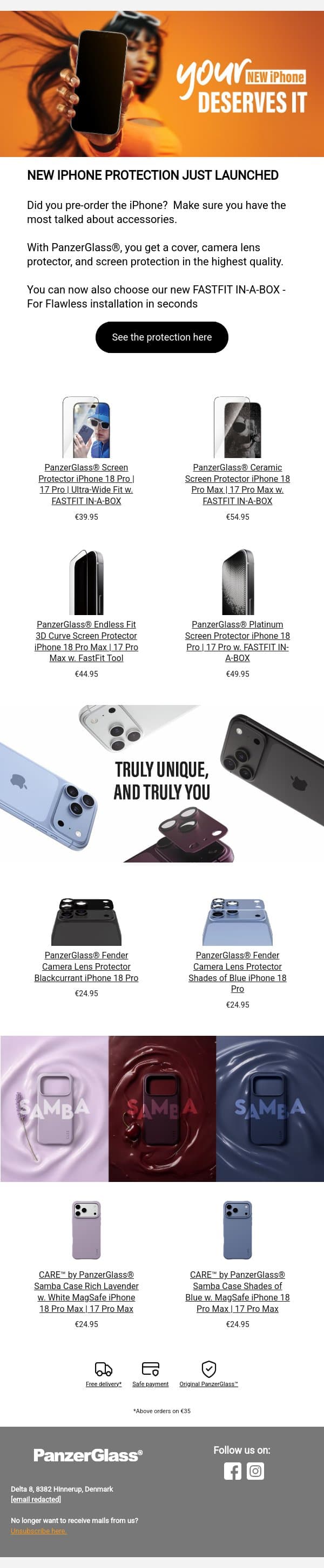 NEW IPHONE PROTECTION JUST LAUNCHED email from PanzerGlass screenshot