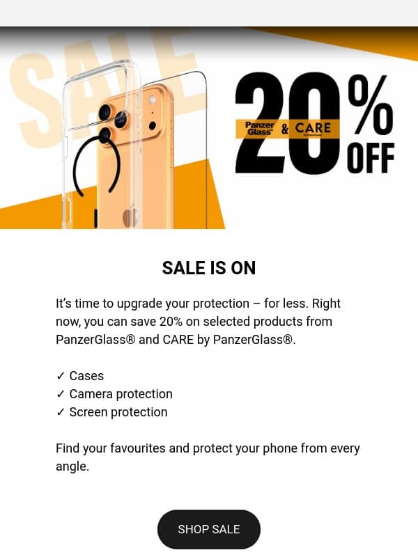 SALE IS ON – Save 20% 🎉 email from PanzerGlass