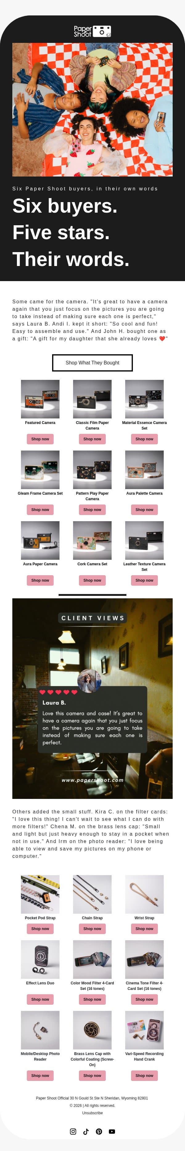 Six Paper Shoot buyers, in their own words👍 email from Papershoot screenshot