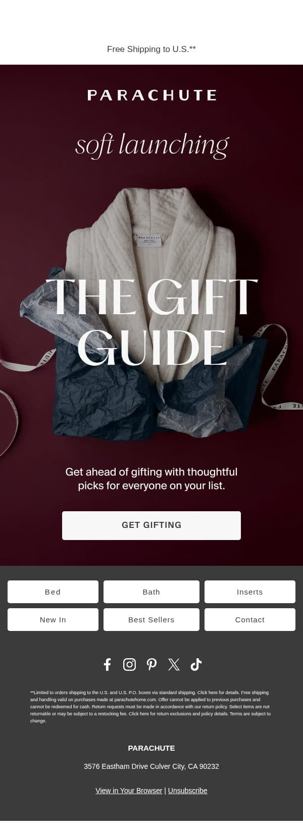 Meet the Gift Guide email from Parachute Home screenshot